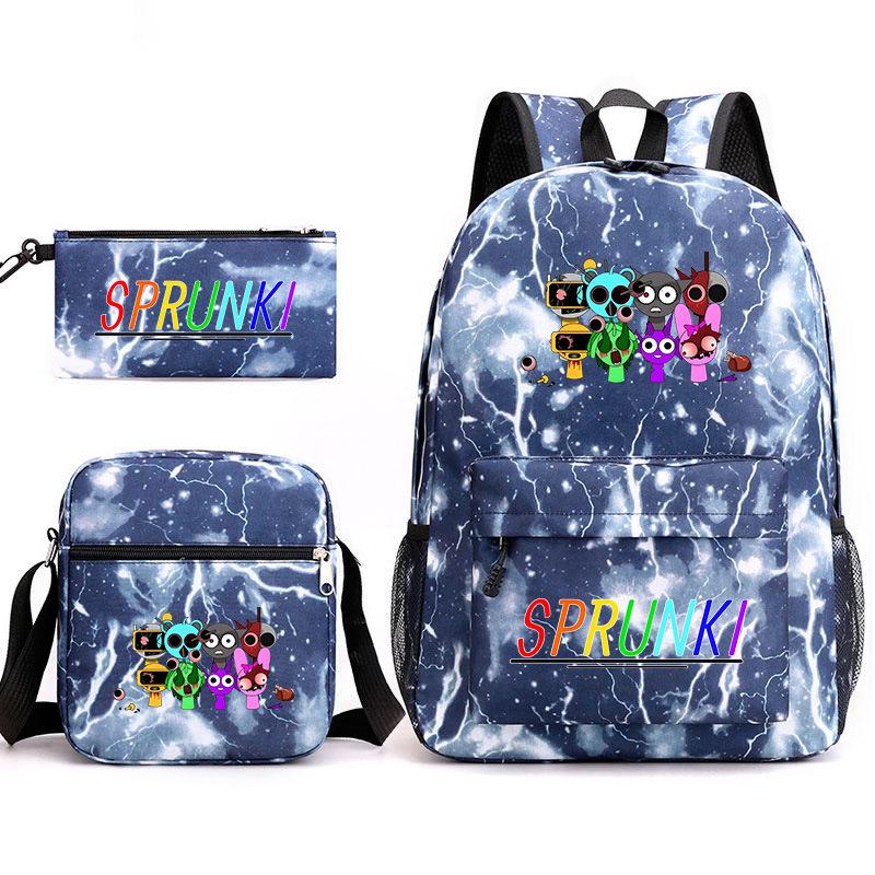 New rhythm box Sprunki music game schoolbag backpack pencil bag three-piece set student heat transfer backpack