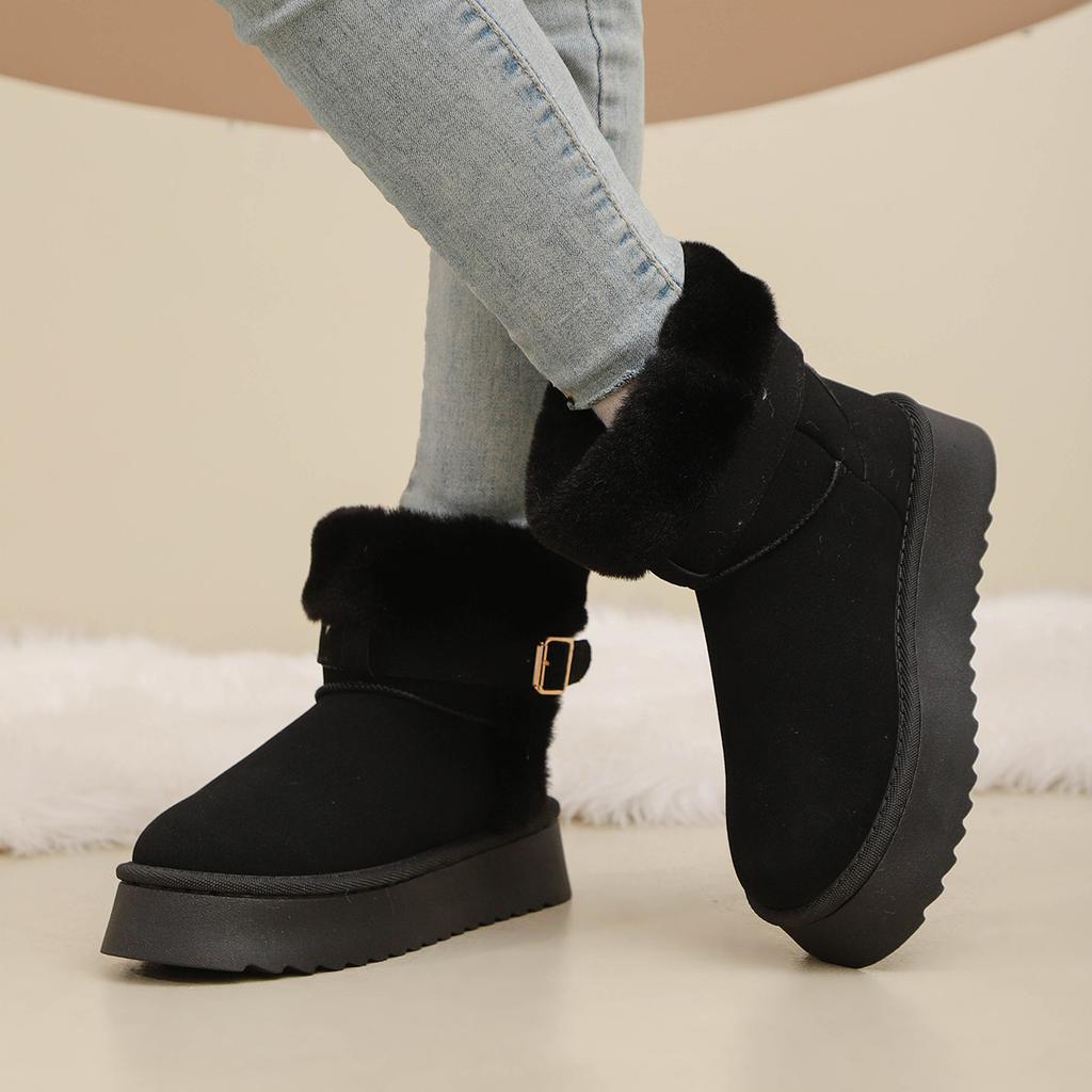 Thick-soled Warm Snow Boots for Women Fleece and Thickening for The Winter of 2025, Comfortable and Lightweight Stylish Belt Buckle Shoes