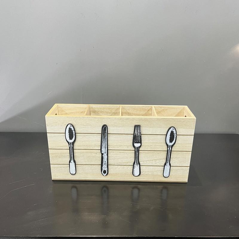 Wooden Cutlery Box Utensil Holder Kitchen Spoon Holder Countertop Organizer Box Utensil Drying Racks Household Storage Box