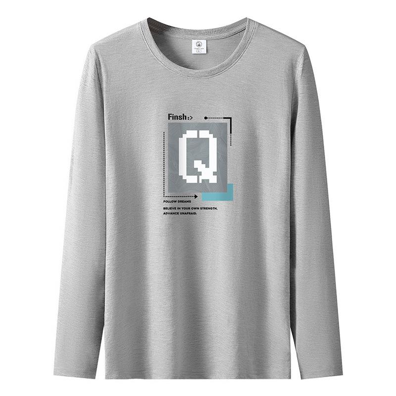 Q Pattern Mens Long Sleeved Tee Shirt Pure Cotton Plus Size Man Casual Pullovers