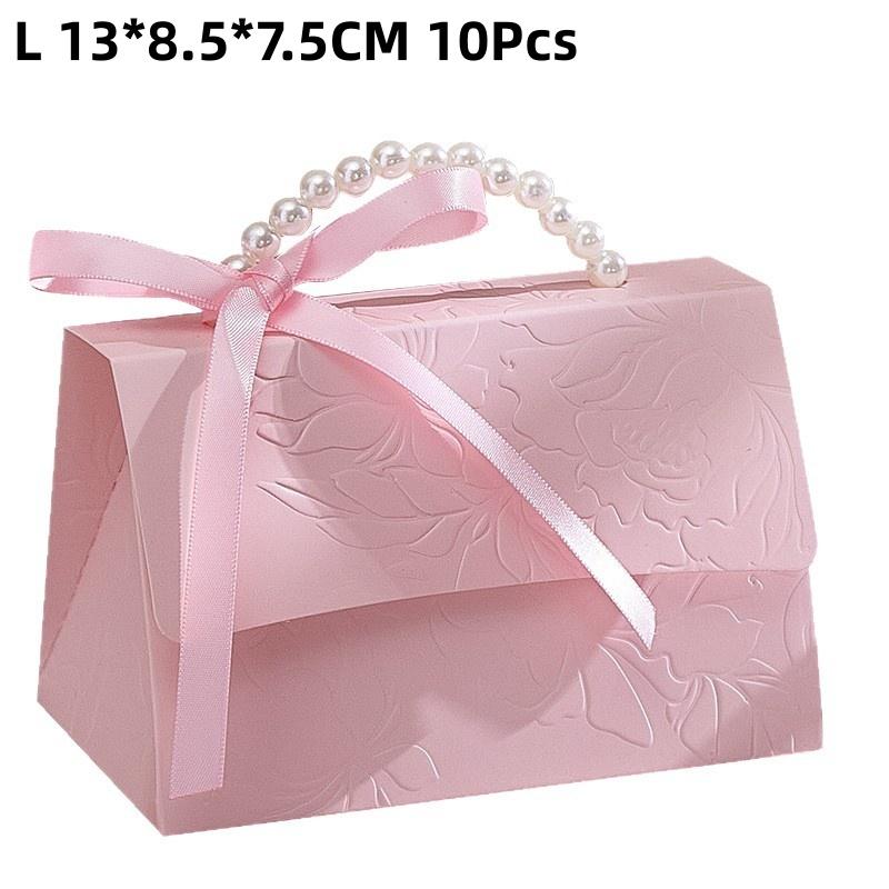 10Pcs Pink Pearl Portable Gift Box Wedding Portable Ribbon Souvenir Wedding Candy Paper Box Diy Party Packaging Supplies