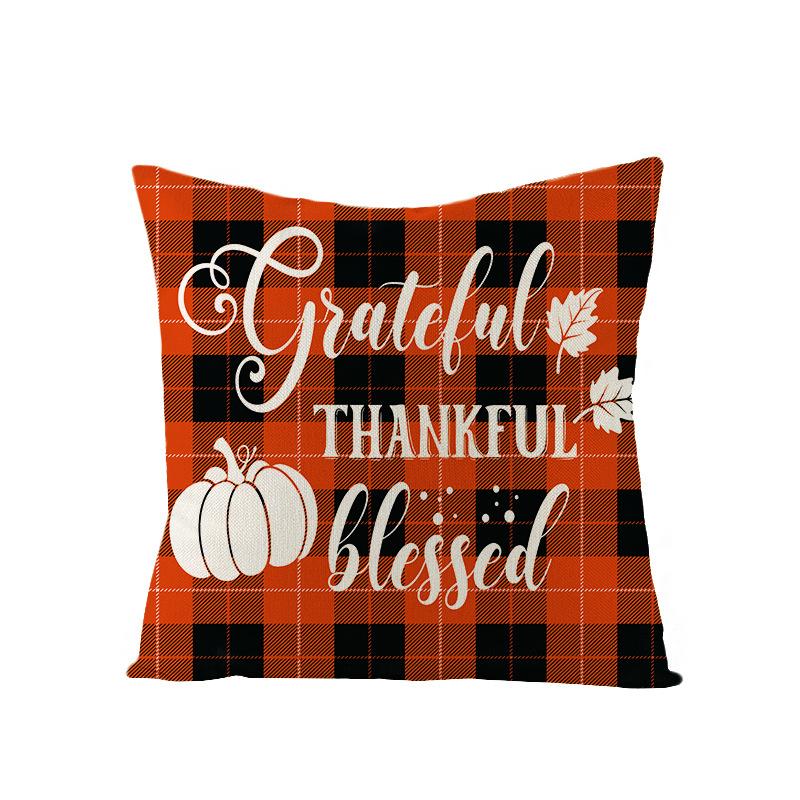 Autumn Maple Leaf Pumpkin Print Polyester Pillow Cover Home Furnishings Letter Plaid Sofa Cushion