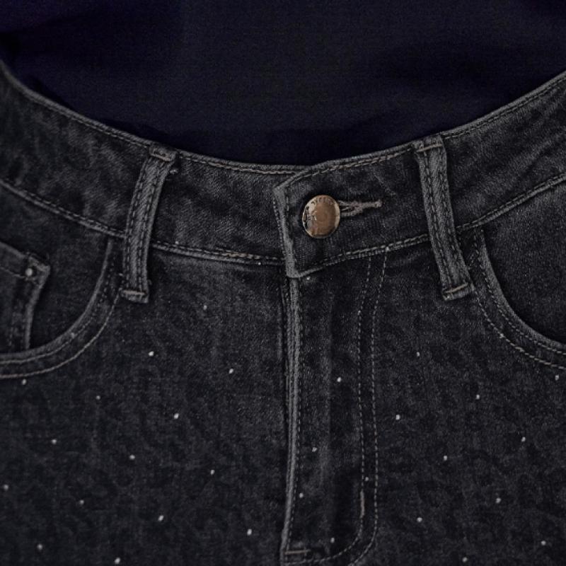 Maxza Cubic Leopard Wide Black Denim Pants Ze03ql004na