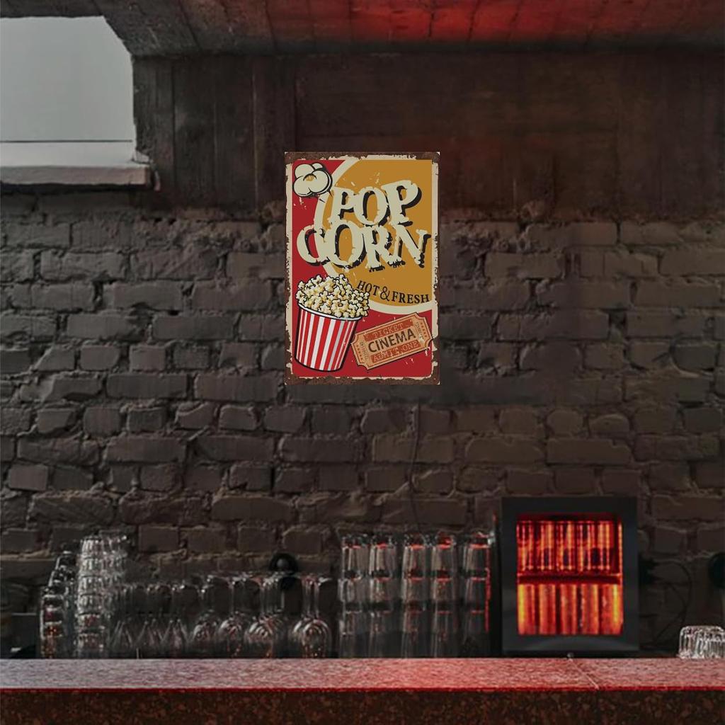 SUPERDANT Tin Sign Popcorn Vintage Metal Signs Movie Theater Store Decor Restaurant Metal Plaque Retro Wall Art Poster Wall Decoration for Bar
