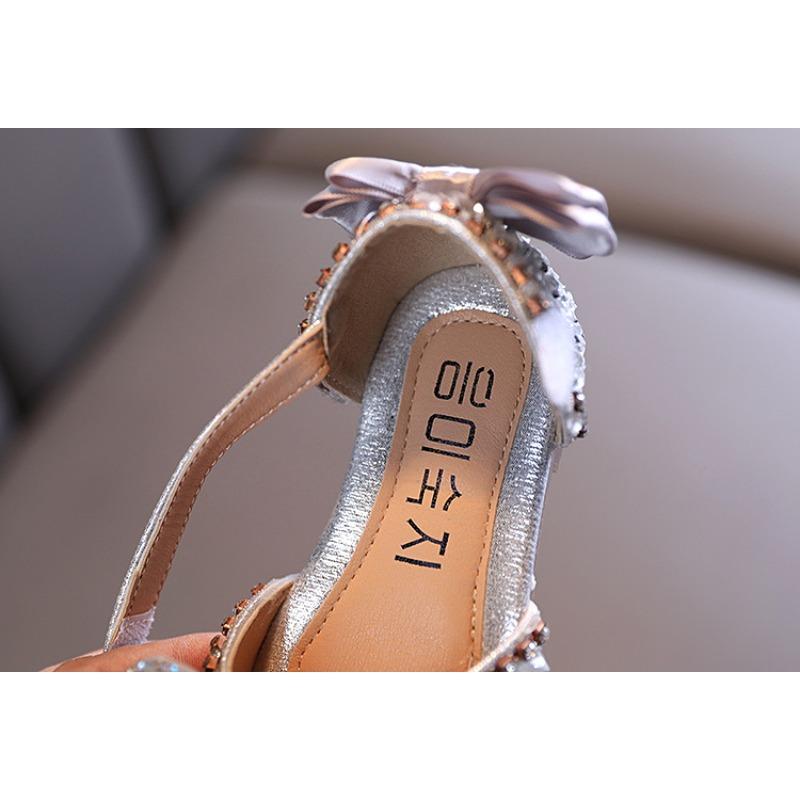 Summer New Style Korean Rhinestone Bowknot Girls' Sandals, Princess Shoes, Children's Shoes, Spring Style Girls' Leather Shoes, Trendy