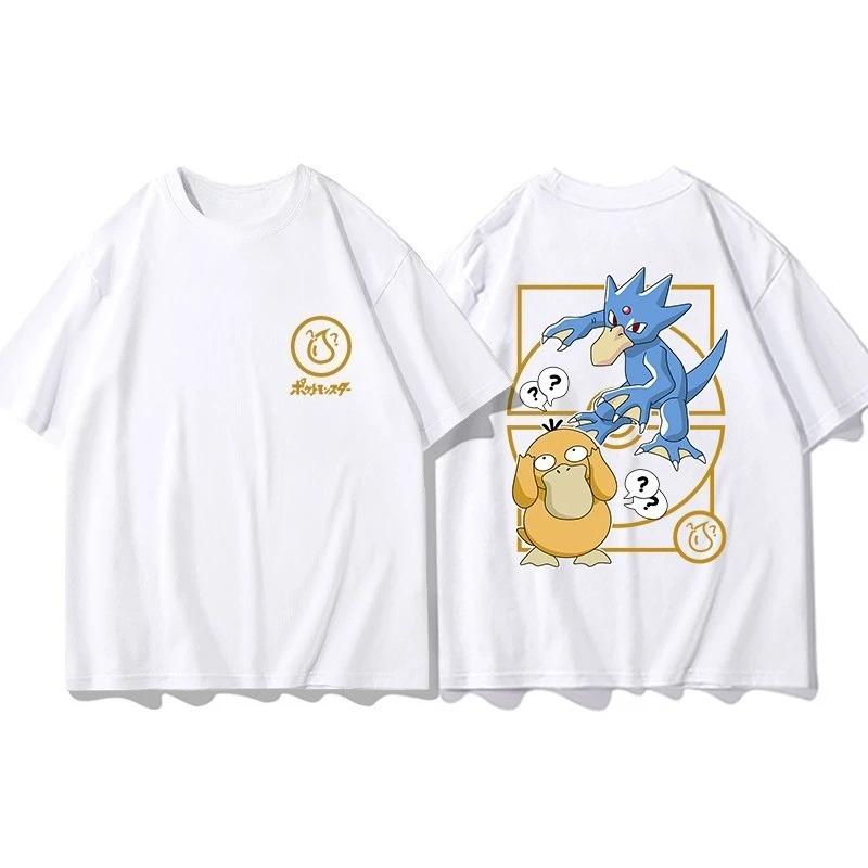 2026 Pokémon Gemeinsame Peripherieprodukte Kurzarm-T-Shirt Gengar Psyduck Mewtwo Aufdruck Herren Jungen und Mädchen Sommer Neue Mode Oberteil