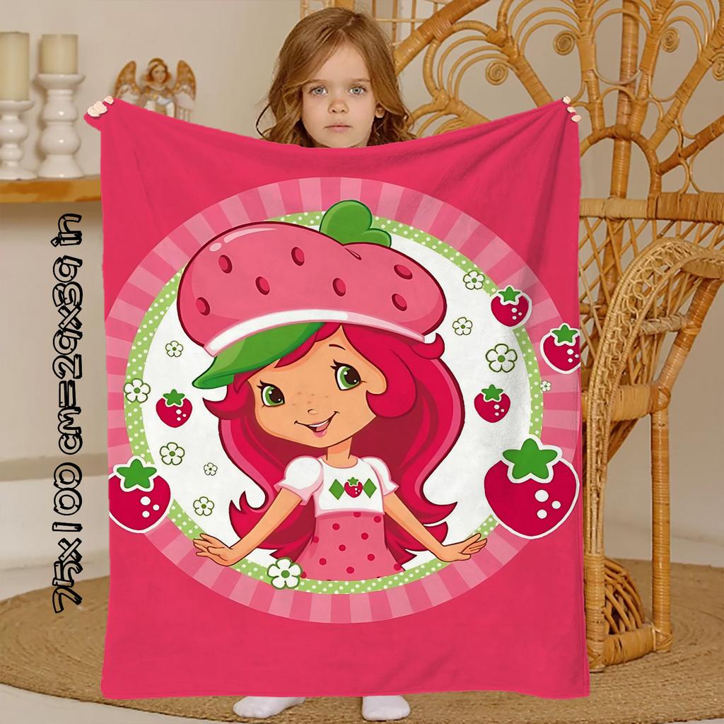 Kniedecke Wohndecken für den Winter Mikrofaser Übergröße Baby Leicht Fleece Bett Sofa Dekoration Erdbeerkuchen-Erdbeeren-P