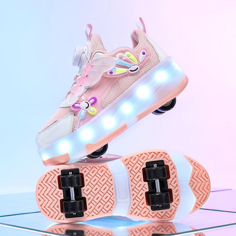 Children's Pulley Shoes 2025 Summer New Cute Fun Cartoon Girls Skates Four-wheel Mesh Sports Roller Skating Shoes