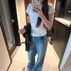 Women's 2024 American Black Slim Fit Short Sleeve T-Shirt - Solid Color, Elastic, Summer Style