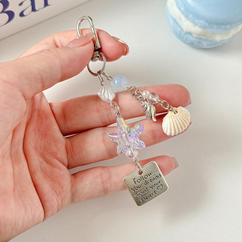 Summer Starfish Shell Keychain Y2K Sweet Beaded Mobile Phone Lanyard Girly Cute Ins Bag Charm Pendant Decoration Gift
