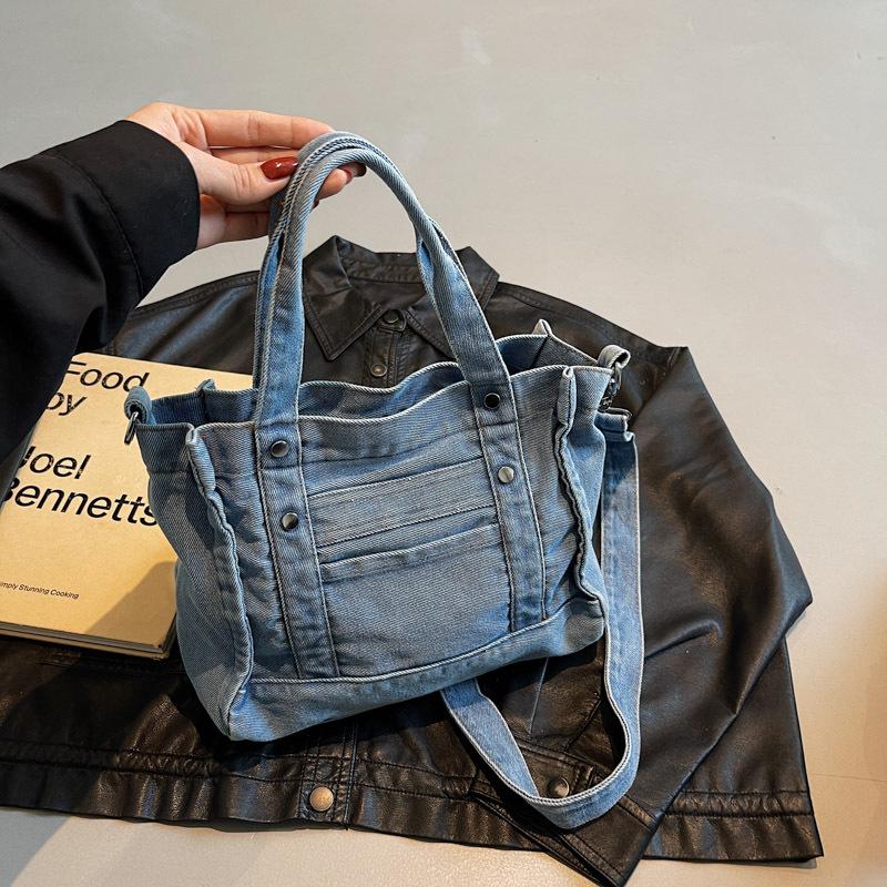 2025 Summer Ins Korean Version Canvas Bag Popular Denim Shoulder Messenger Bag Japanese Casual Handbag Women
