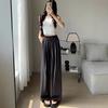Women's High Rise Wide Leg Pants Straight Leg Trousers Ice Silk Textured Wrinkle Loose Petite Lazy Japanese Casual Thin Summer Long Pants