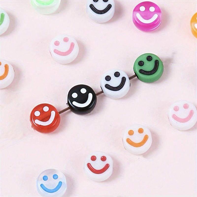 205pcs 7mm DIY smiling face bead loose beads acrylic random patterns and colors for accessories, for making bracelets, necklaces