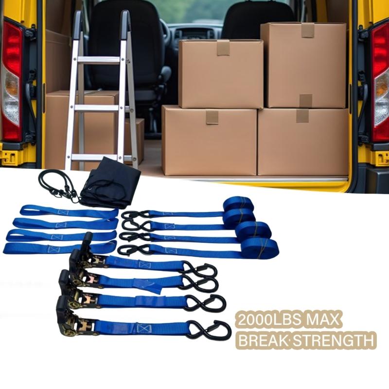 High Capacity Ratchet Tie Down System 2200Lbs Load Padded Handle Design Weather Resistant For Cargo Transport