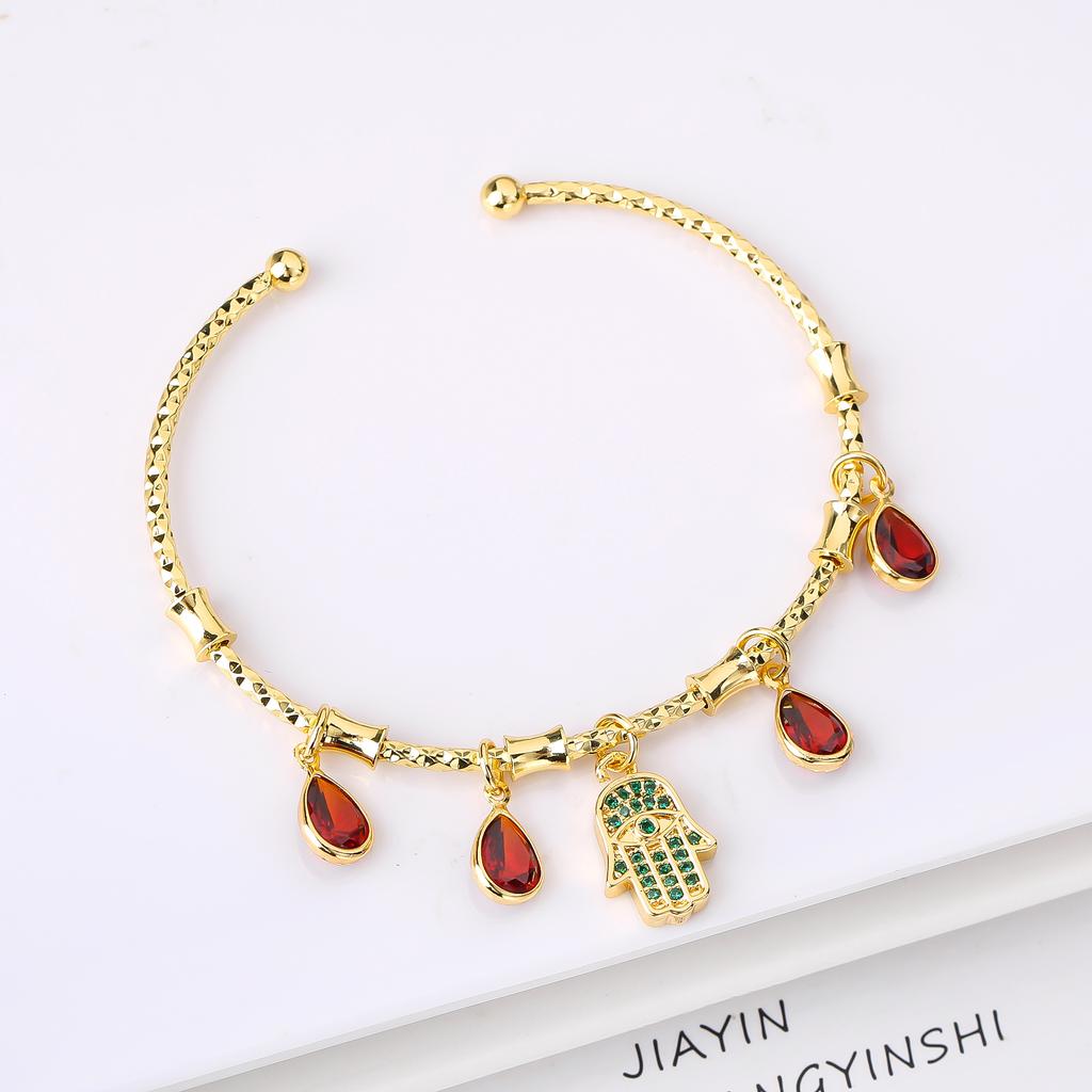 Hot-selling Gold-Plated Palm-Shaped Zircon Evil Eye Candy Bracelet for Men Women Classic Holiday Prayer Jewelry Party Gift