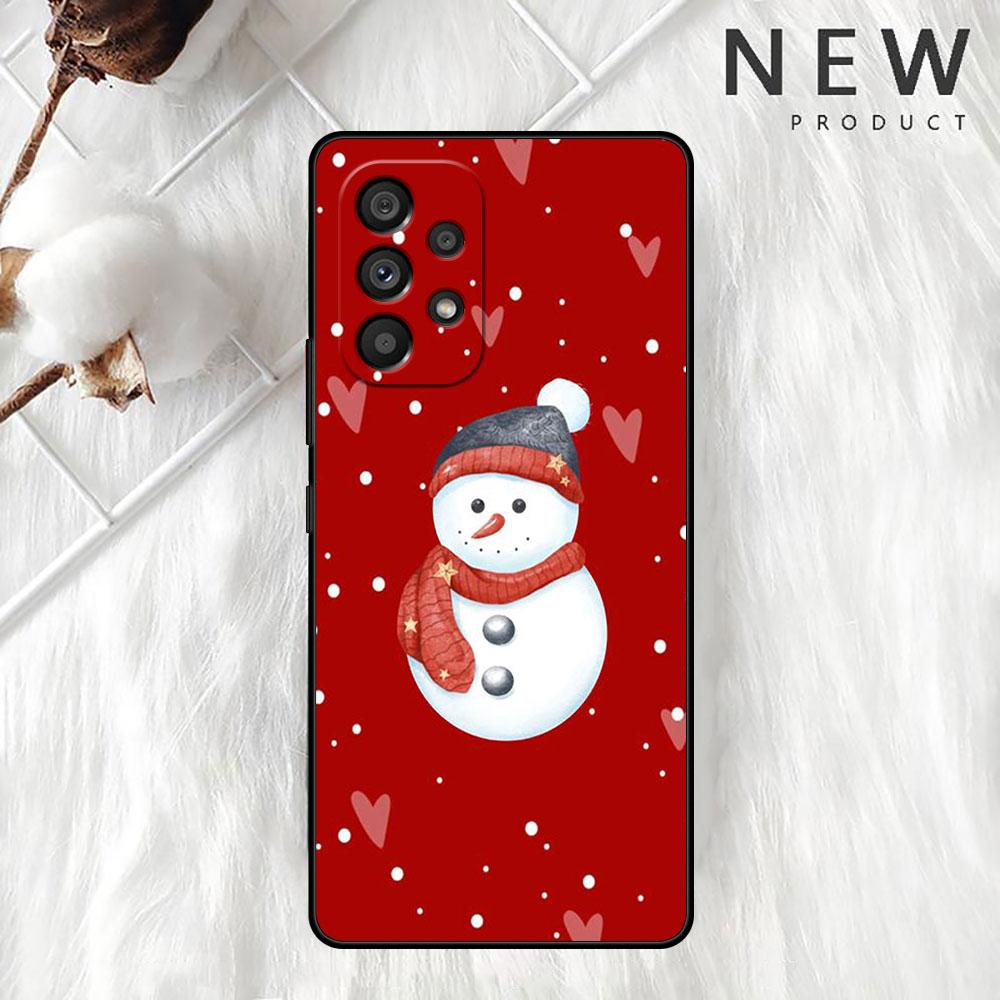 Cartoon Snowman Christmas Case For Samsung Galaxy A52 A12 A51 A53 A33 A71 A32 A31 A21 A01 A11 A22 Black TPU Phone Shell