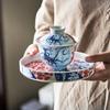 Retro blue and white three-talented cover bowl, single non-hot tea bowl, blue and white tea ware, kung fu tea set, household tea making bowl, tea cup.