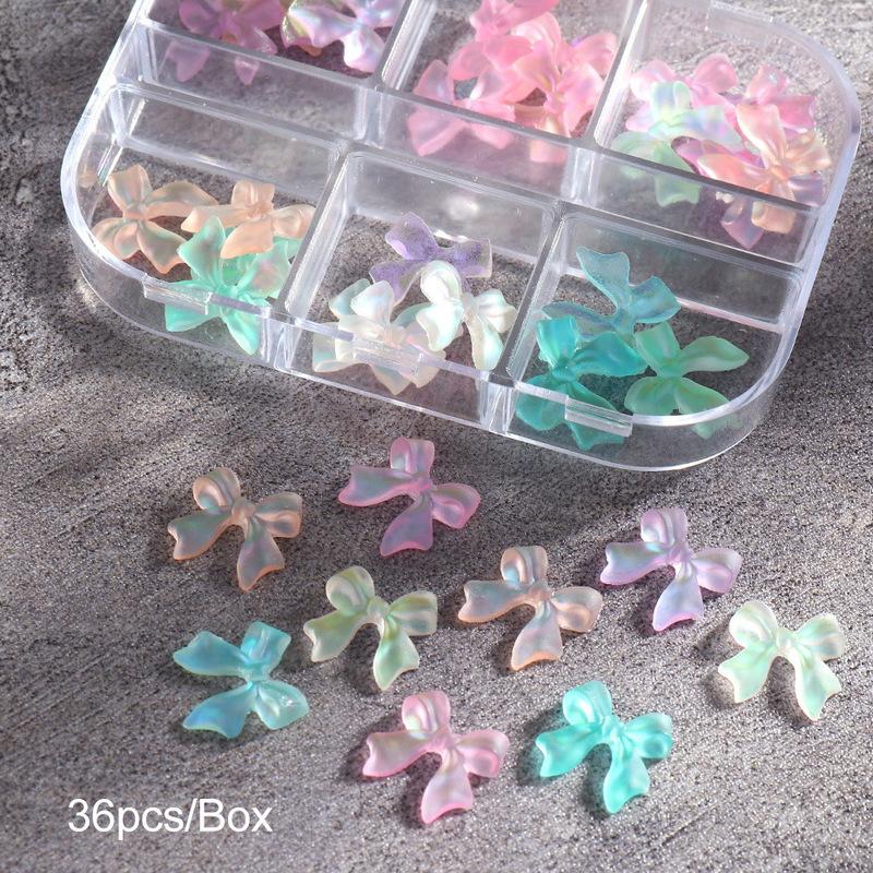 6 Grids 3D Cute Bow Nail Charms Holographic DIY Resin Aurora Decoration Valentine Nail Design Manicure Jewelry Accessories