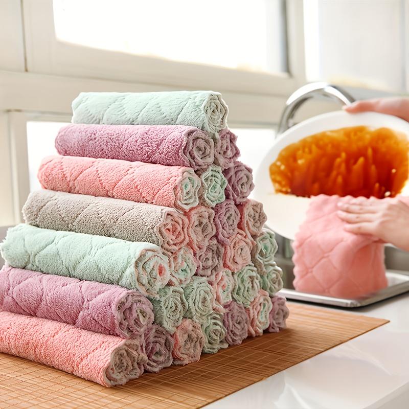 high quality30pcs Microfiber Cleaning Cloths - Dual-Sided Soft Non-Abrasive Pastel Pink, Mint Green, Lavender & Gray Rags - Reusable Multi-Purpose