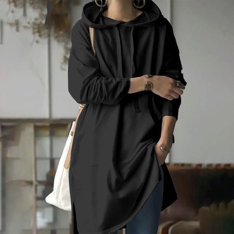 Frühling Herbst Neue Straßenmode Japanischer Stil Damen Kapuzenpullover Locker Mittellang Einfarbige Minimalistische Pullover Sweatshirts