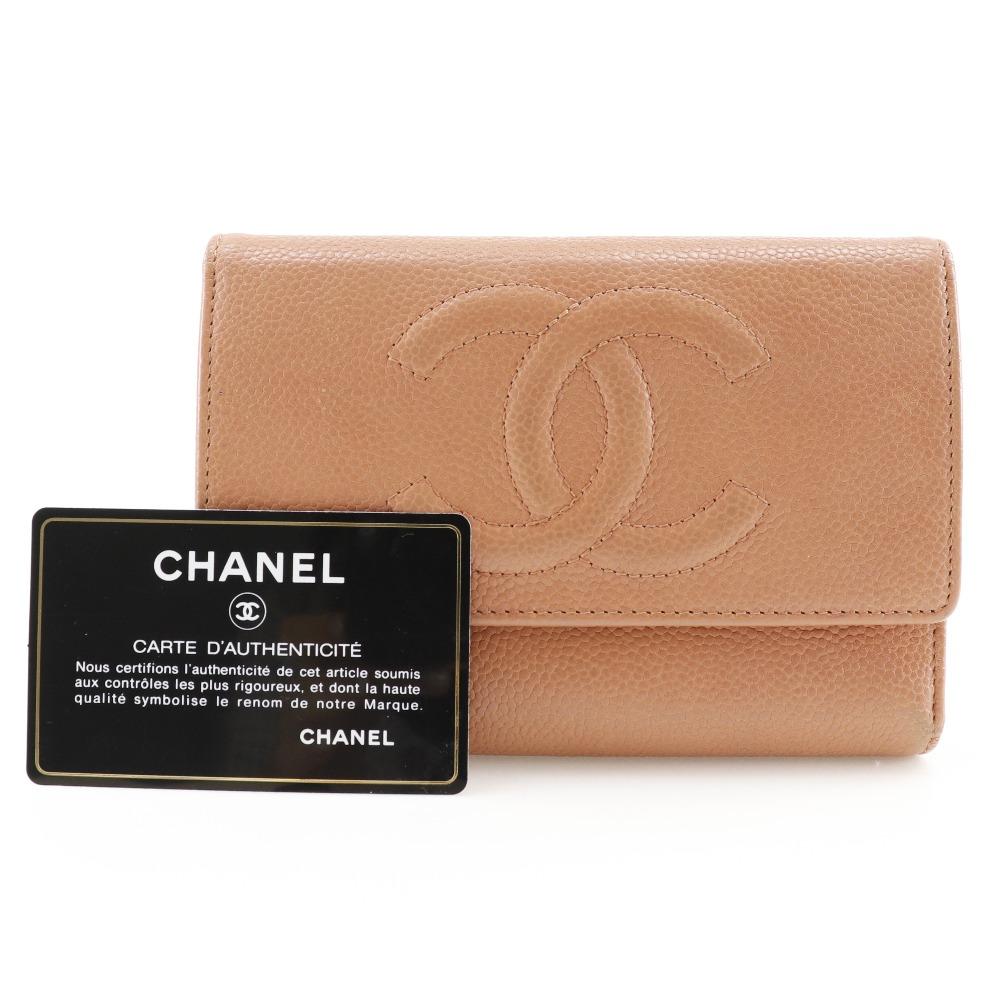 Chanel COCO Mark Tri-fold Wallet Pink Caviar Skin Women Used
