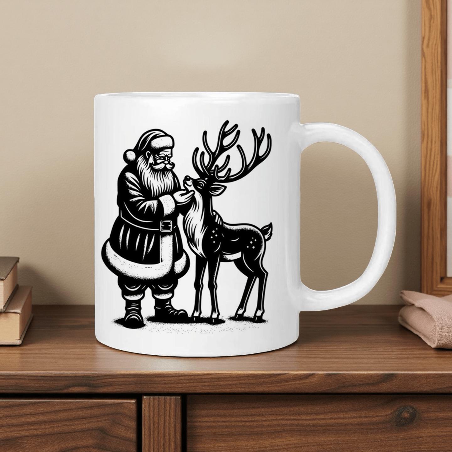 1pc Santa Claus and Reindeer Pattern Mug Coffee/Tea Cup, Holiday Gift (Reindeer/Santa Claus Design)-Durable Winter Drinking Set 320ml