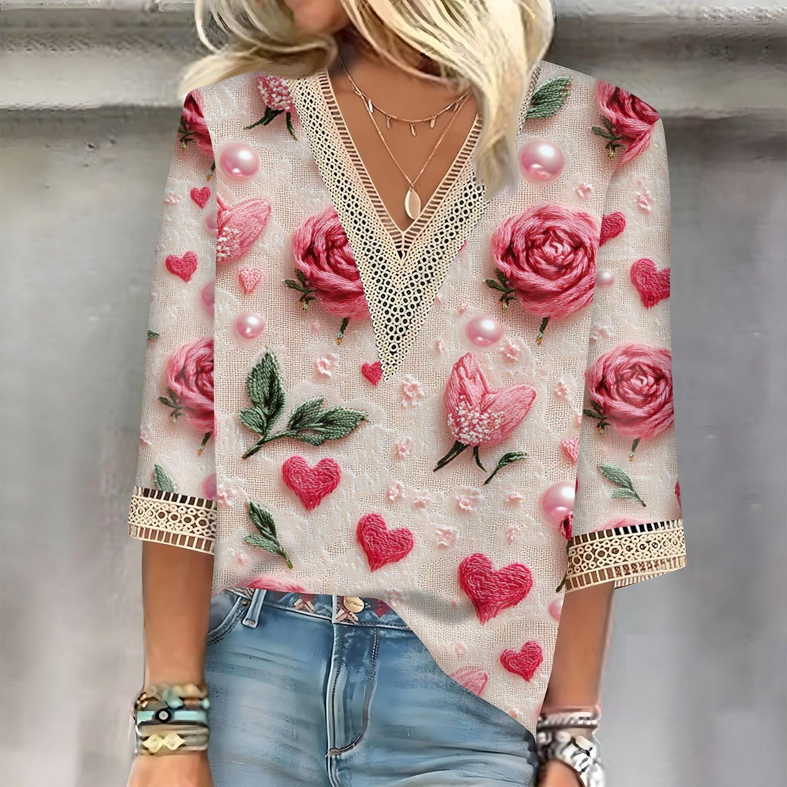 

Женский топ с рукавом три четверти, кружевной, с 3D-принтом ко Дню святого Валентина XXXL