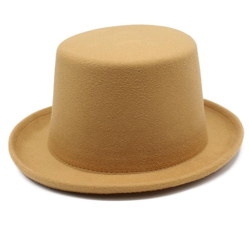 Solid Color Flat Top Hat Wool Magician Hat Music Festival Caps Adult Headdress