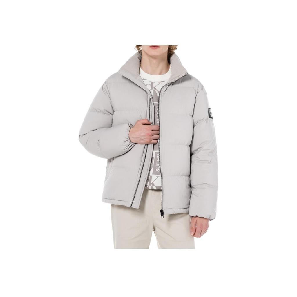 Calvin Klein Logo Print Stand Collar Loose Warm Down Jacket Men Outerwear Lead-Gray J323229-PEE