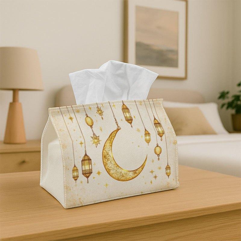 1pc Vintage Tissue Holder, Elegant Islamic Celebration- Golden Crescent Lanterns, Sturdy Polyester, Perfect for Kitchen, Living Room, Bedroom, Bathroo