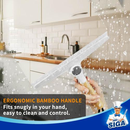 MR.SIGA Rotating Silicone Squeegee with Suction Cup Hook, Bamboo Handle, for Bathrooms, Mirrors, and Windows, Approx. W25 X H20.5cm