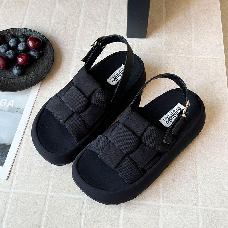 Super fire woven platform sandals new summer models go out with skirts non-slip open-toed beach Roman shoes
