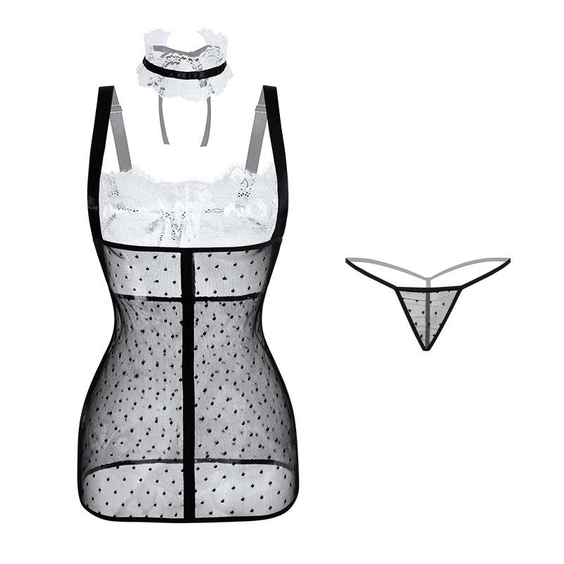 Man Yan See-Through Polka Dot Lace Camisole & Bodycon Mini Skirt