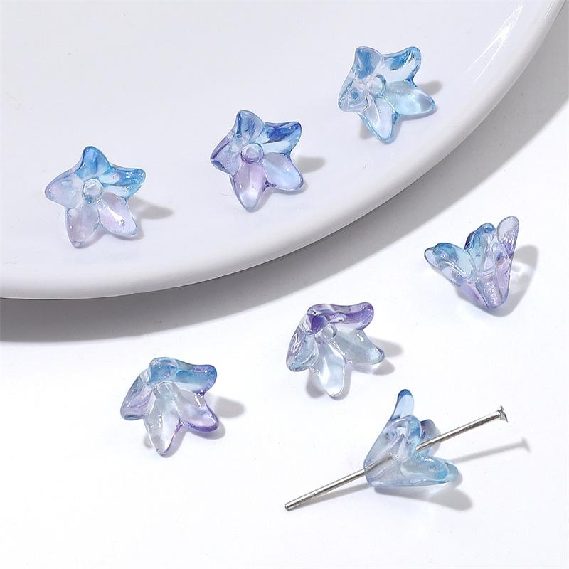 ZW52 20pcs 10x13mm Colorful Lily Cute Flower Glass Bead Charm Handmade Diy Earrings Necklace Bracelet Jewelry Accessories