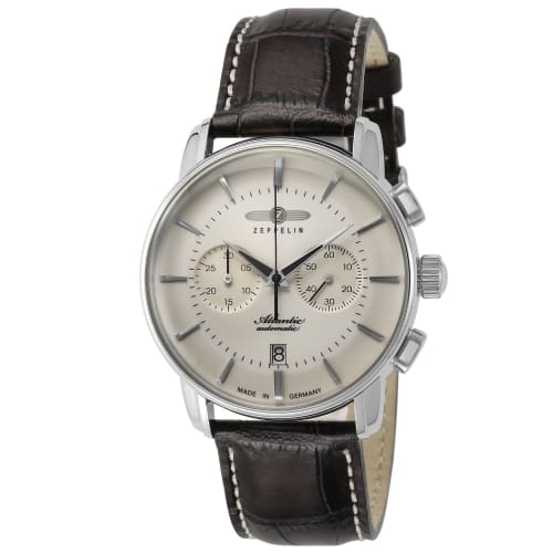 Zeppelin ATRANTIC Watch, 43mm, German, Brown, Ivory Dial, Stainless Steel, Automatic, Men's, 8422-5