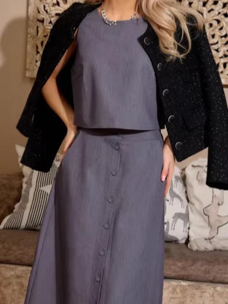 Wind New Round Neck Fashion Women's Clothing Sleeveless Set