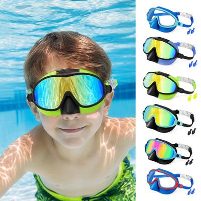 Huaqianguhh 1/2 Pairs Children Swim Goggles with Earplugs, UV Protection Anti-Fog Pool Nose Cover, No Leakage Swimming Eyewear for Boys Girls