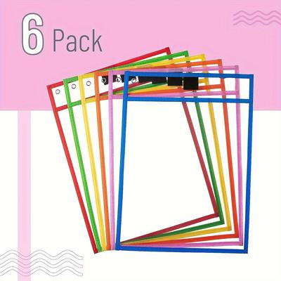 6 Pack Colorful Dry Erase Pocket Sleeves Writing Tool Reusable Transparent Erasable File Pocket Teaching Supplies Drawing Board Dry Wipe Bag