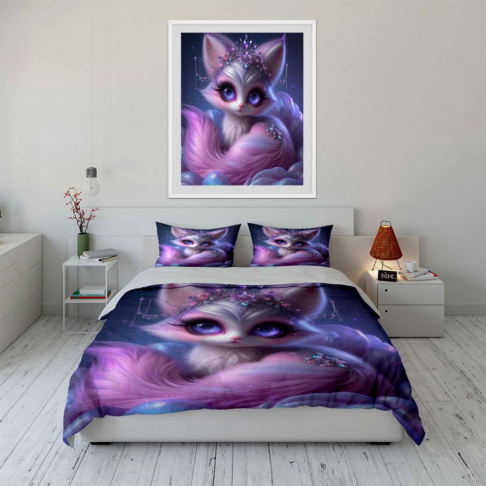 Cute Pink Plush Fox Duvet Cover Set With 3D Printing Design Soft Polyester Bedding Set All-Season Comfort Machine Washable