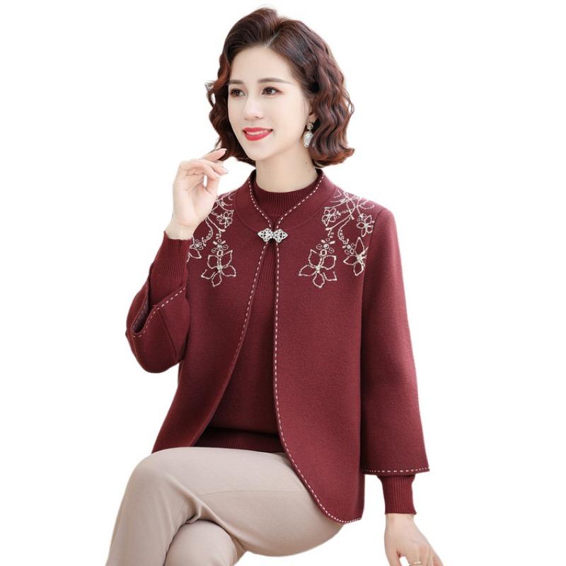 New mother spring coat knitted two pieces put on clothes middle-aged women autumn and winter loose sweater cardigan