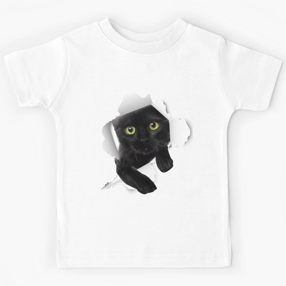 Black Cat Torn Kids T-Shirt 120