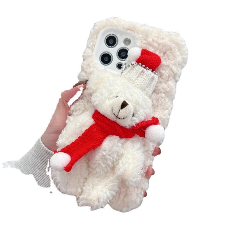 Plüsch-Weihnachtsbär für IPhone 16 Promax für Apple 15 Handyhülle Herbst/Winter 14 Weich X Niedlich 8plus