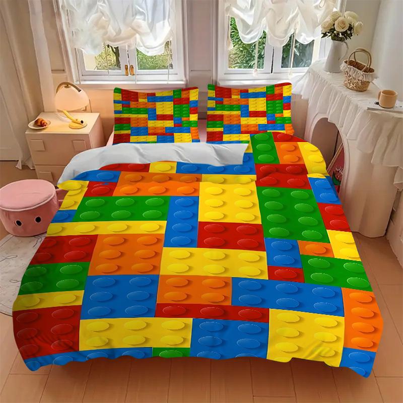 3-delige beddengoedset Bouwsteen legpuzzel Bevat 1 Dekbed + 2 Kussenslopen, Zonder Kussenvullingen, Zacht Comfortabel, Lichtgewicht Br