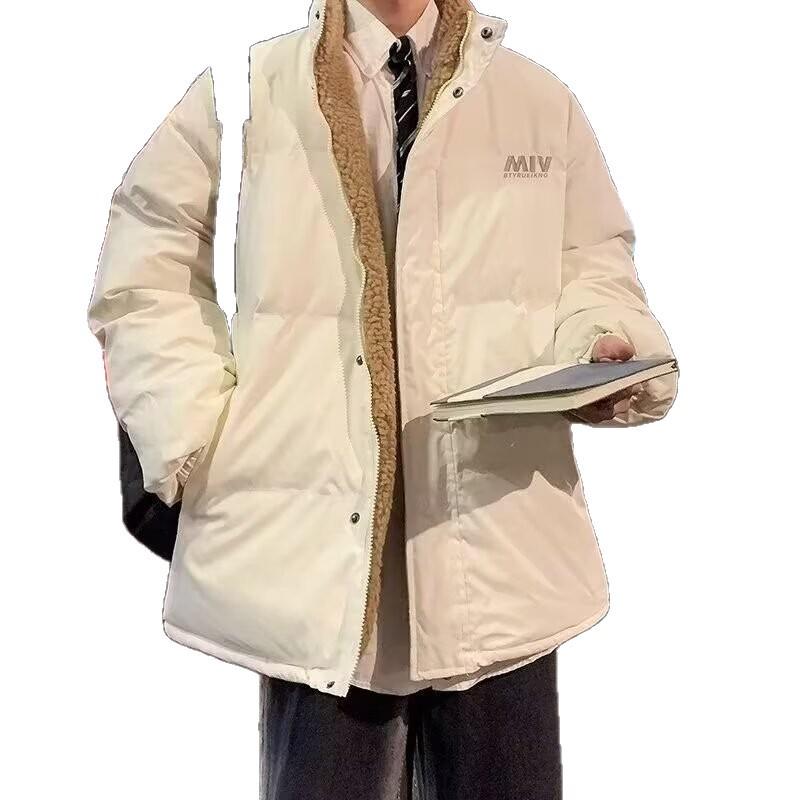 Men's Trendy Reversible Lambswool Cotton Jacket: Winter Velvet Thickened, Loose Fit, Hong Kong Style, Casual Outerwear.