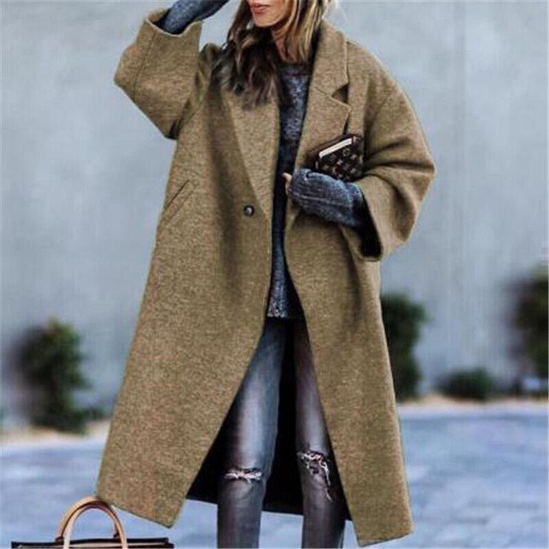 Frühling 2024 Damen Lässiger Langer Einfarbiger Wollmantel
