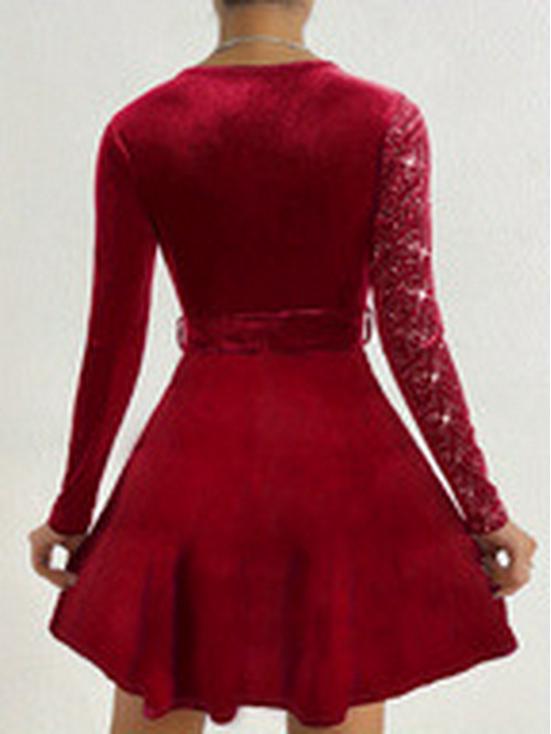 2025 Autumn/Winter V-neck Sequin Waist-cinching Short Dress - One Size in Stock