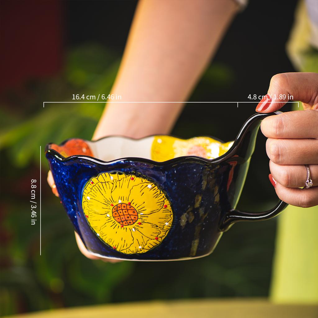 Hand Painted Japanese Handle Bowl New Ceramic Baking Bowl Instant Noodles Bowl Salad Bowl Household Tableware Baking Bowl Househ