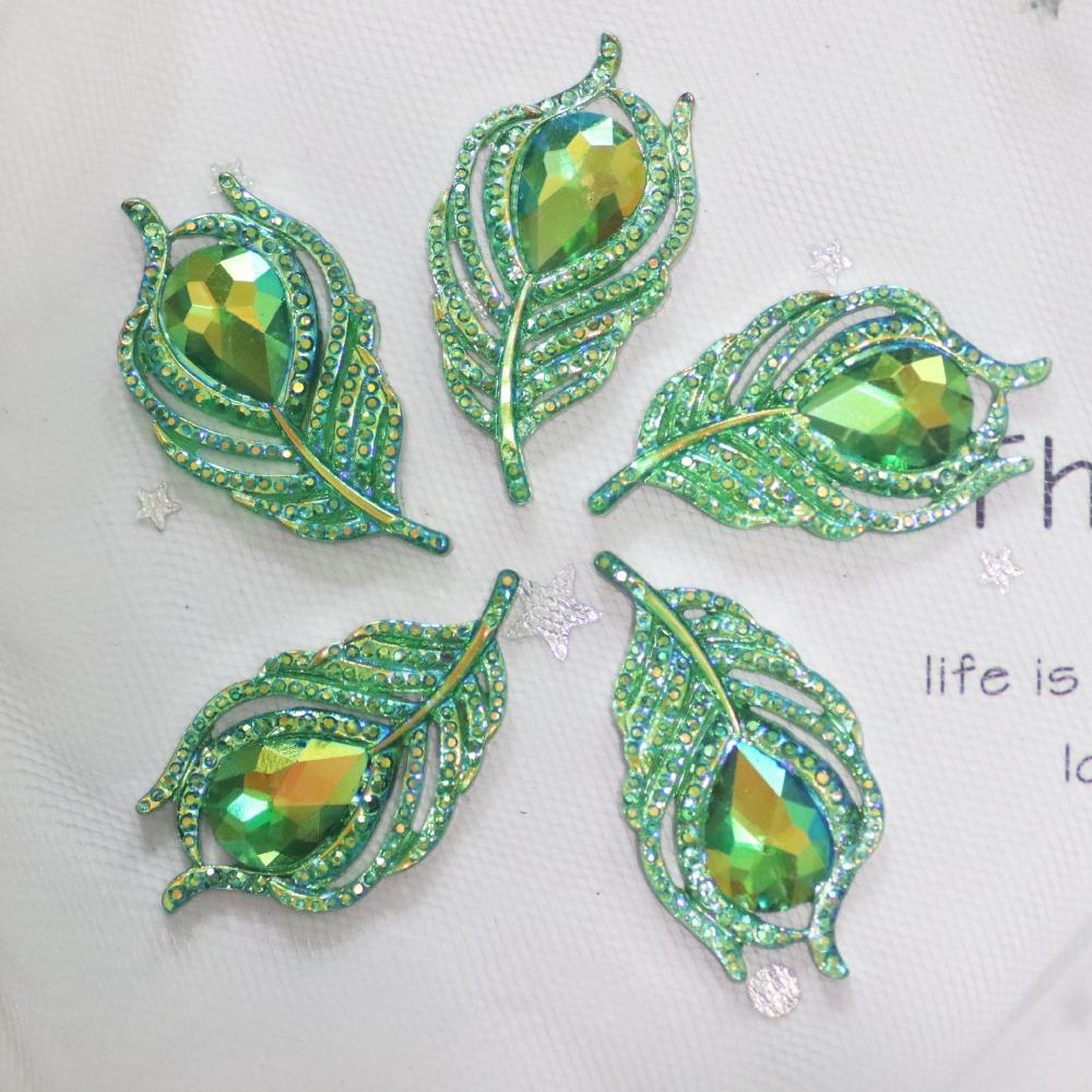 20PCS DIY Crafts 3D Peacock Feathers Solid Color Hand Sewing Gem New Flat Back Rhinestone  Scrapbook