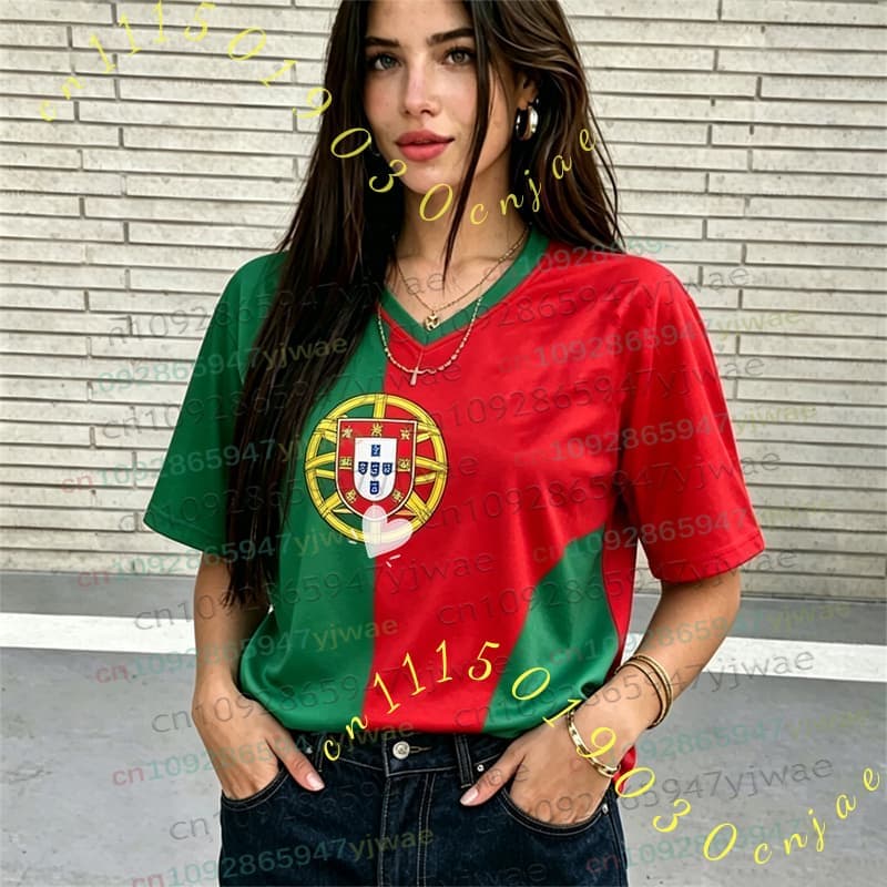 2026 Kadın Erkek Ponpon Kızlar PORTUGAL NO.7 Y2k Üstler Yaz Futbol Kısa Kollu Forma Günlük Tişörtler Hip Hop Kadın Erkek Giyim