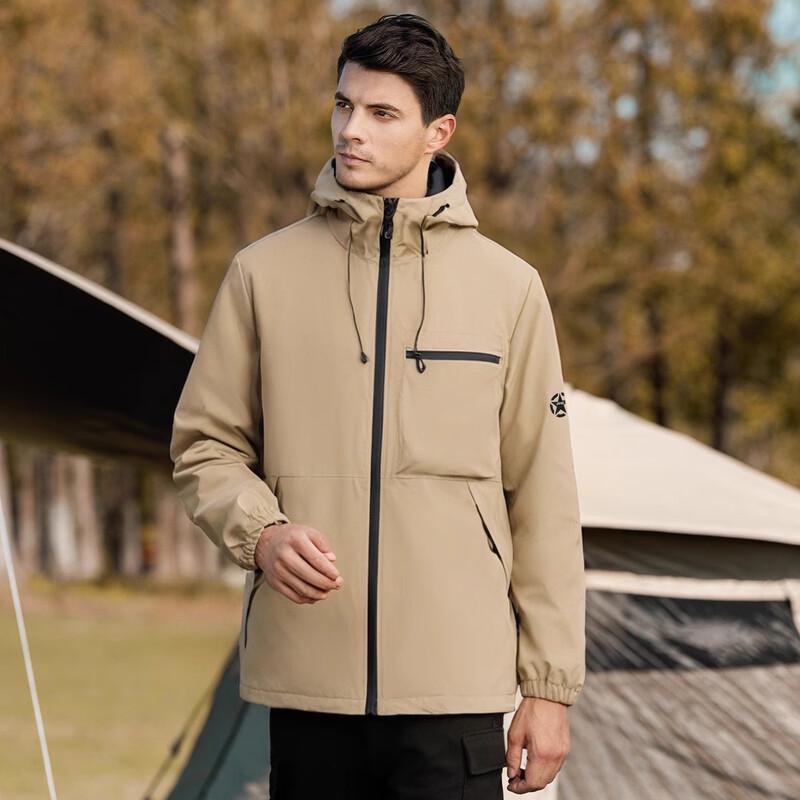 JEEP Men's Spring/Autumn Windproof Hiking Jacket with Detachable Hood